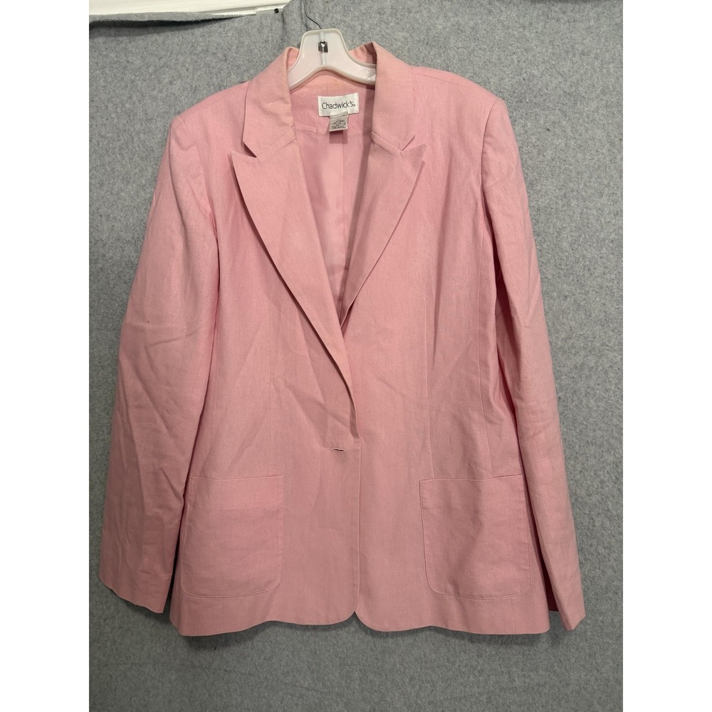 Chadwick's Blazer Womens 10T Pink Linen Cotton Blend Open Front Lined Jacket